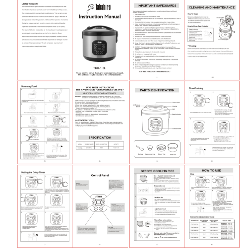 Home Use Digital Rice Cooker, 6-cup (Uncooked) / 12-cup (Cooked) Takahiro Brand