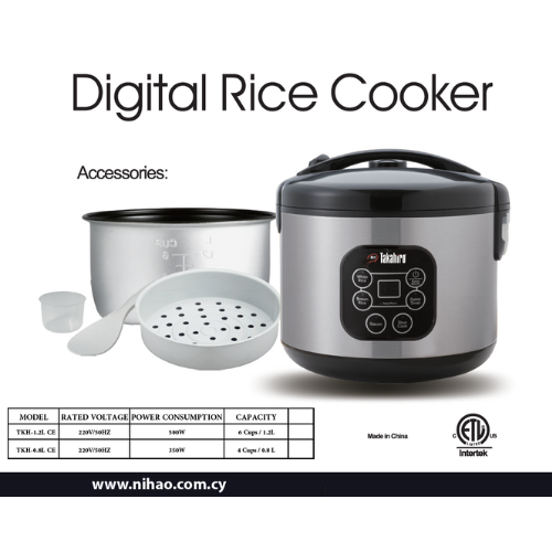 Home Use Digital Rice Cooker, 6-cup (Uncooked) / 12-cup (Cooked) Takahiro Brand