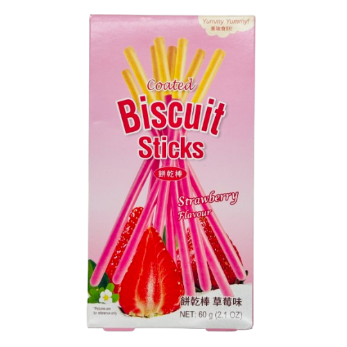 Coated Biscuits Sticks Strawberry Flavour 60gr