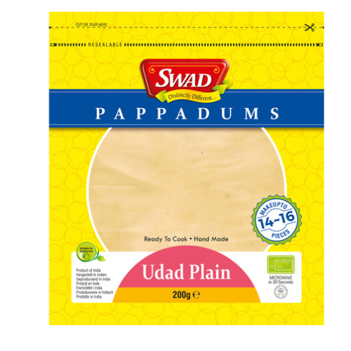 Pappadums Plain Swad Pk 200g