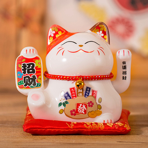 Lucky Cat (maneki-neko) Moving hand 14cm (Attract Wealth)