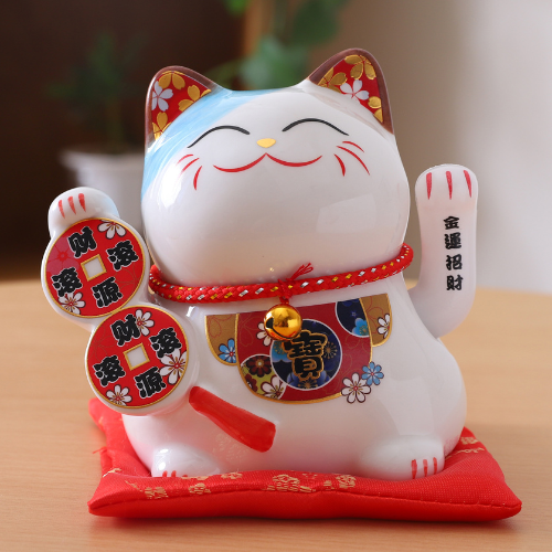 Lucky Cat (maneki-neko) Moving hand 14cm (For Wealth)