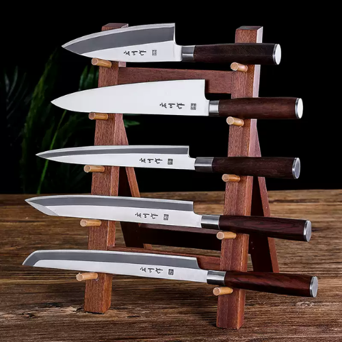 Japanese-Style Sapele Wood Knife Display Rack – 5 Tier